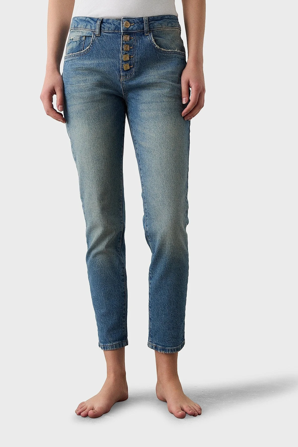 BSB Boyfriend Yüksek Bel Daralan Paça Kot Bayan Pantolon 053-212980.097 MAVİ - 2