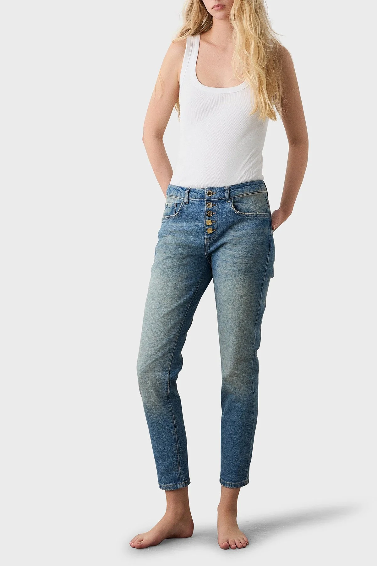 BSB Boyfriend Yüksek Bel Daralan Paça Kot Kadın Pantolon 053-212980.097 MAVİ - 1