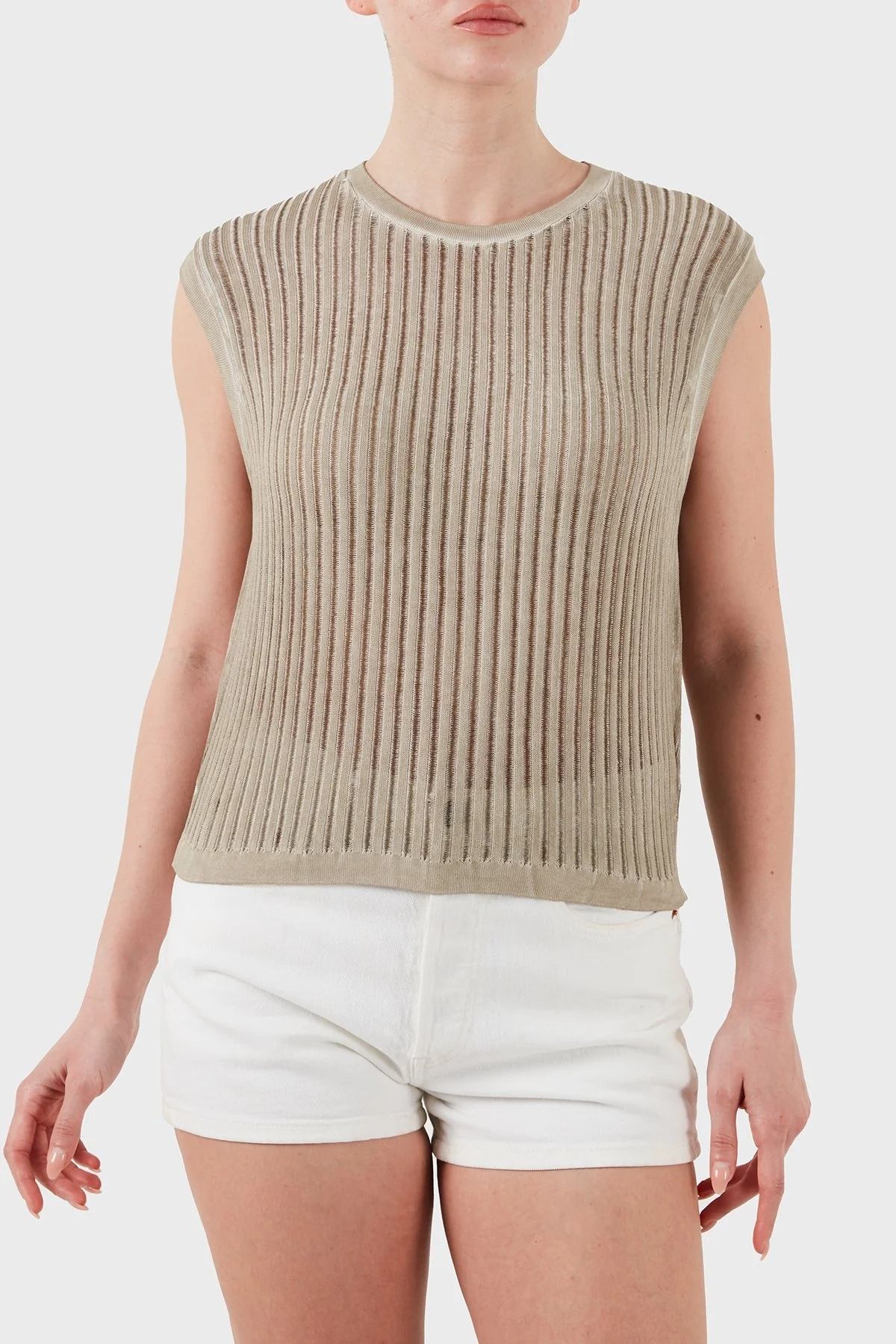 BSB Fitilli Sıfır Yaka Regular Fit Kolsuz Bayan Kazak 053-260025.131 BEJ - 1