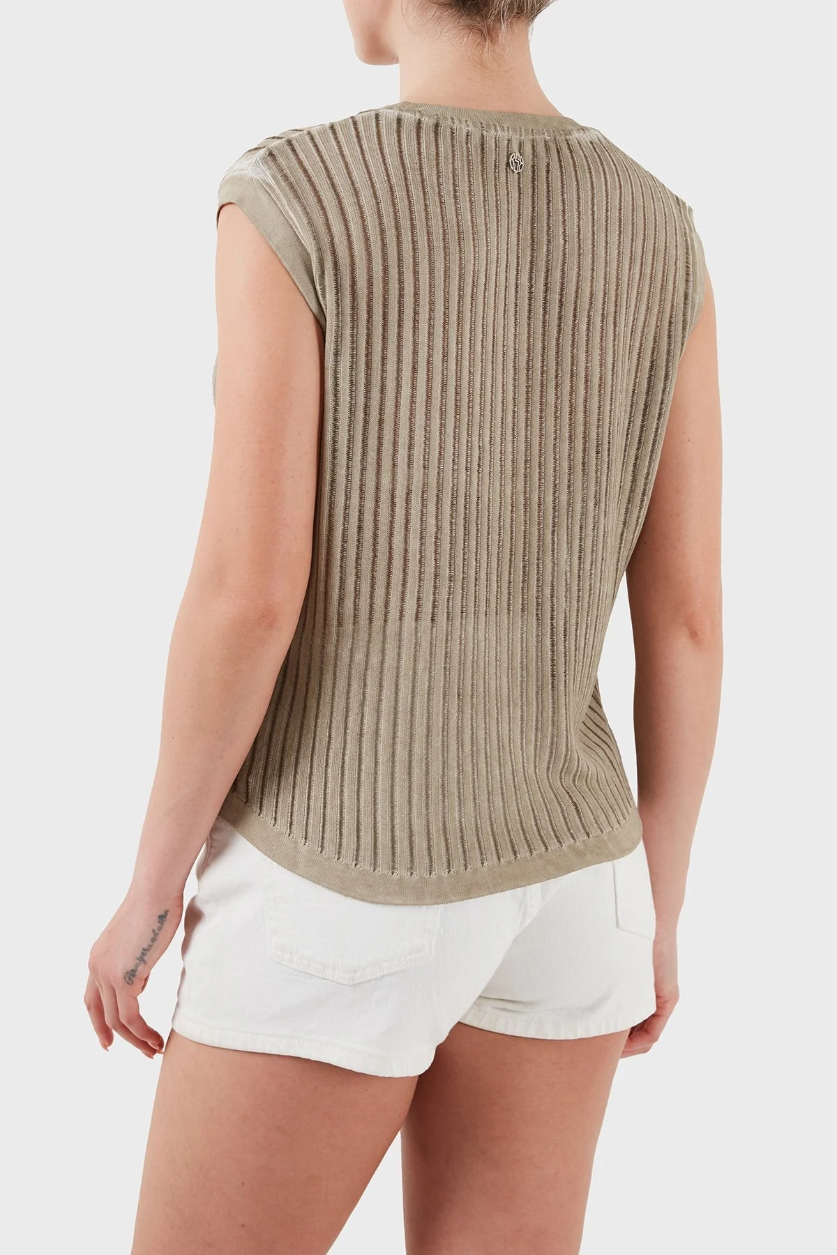 BSB Fitilli Sıfır Yaka Regular Fit Kolsuz Bayan Kazak 053-260025.131 BEJ - 3