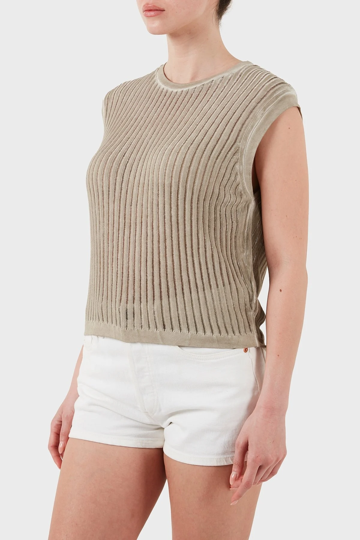 BSB Fitilli Sıfır Yaka Regular Fit Kolsuz Bayan Kazak 053-260025.131 BEJ - 4