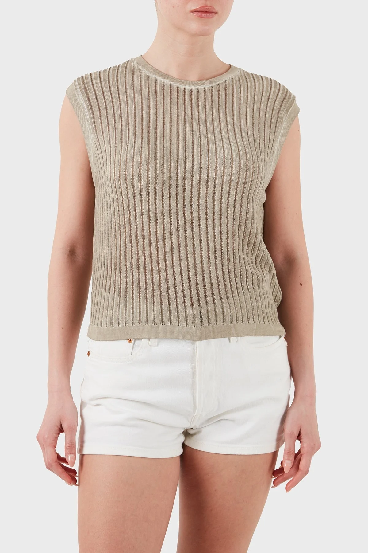 BSB Fitilli Sıfır Yaka Regular Fit Kolsuz Bayan Kazak 053-260025.131 BEJ - 5