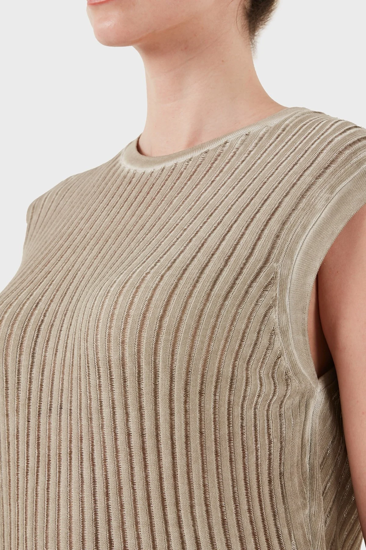 BSB Fitilli Sıfır Yaka Regular Fit Kolsuz Bayan Kazak 053-260025.131 BEJ - 6