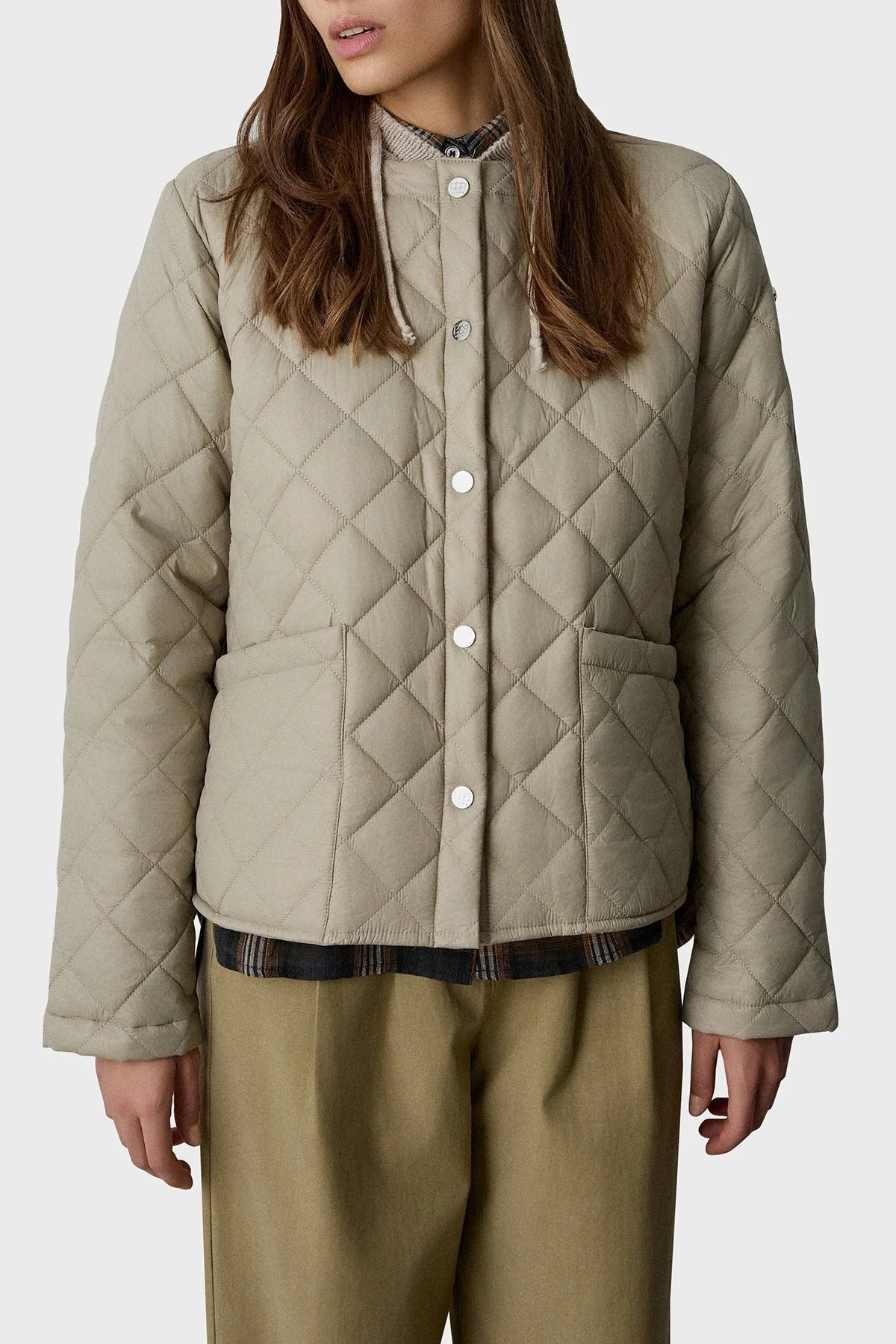 BSB Kapitoneli Çıkarılabilir Kapüşonlu Regular Fit Çıtçıt Düğmeli Bayan Ceket 053-217002.131 BEJ - 1