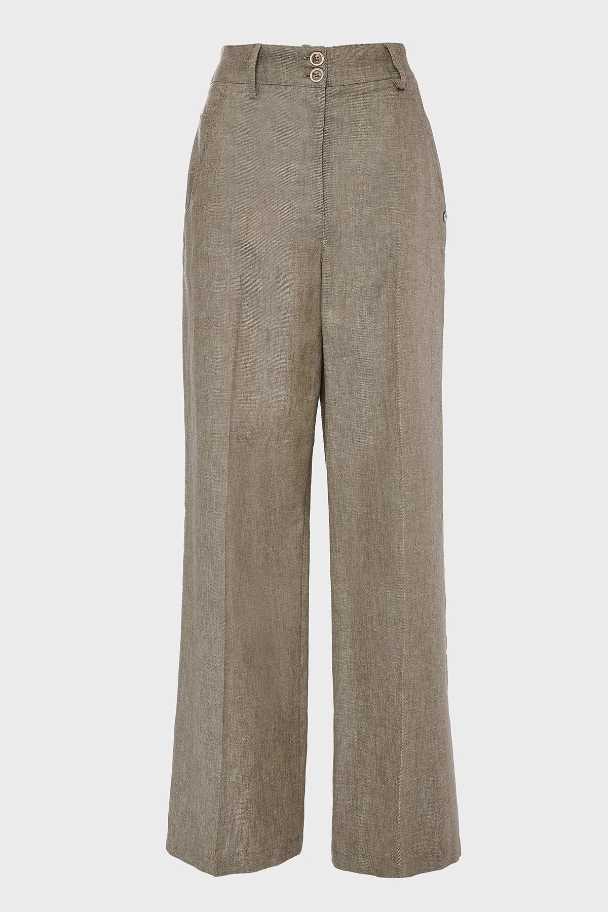 BSB Keten ve Pamuk Karışımlı Regular Fit Yüksek Bel Geniş Paça Bayan Pantolon 053-212013.131 BEJ - 5