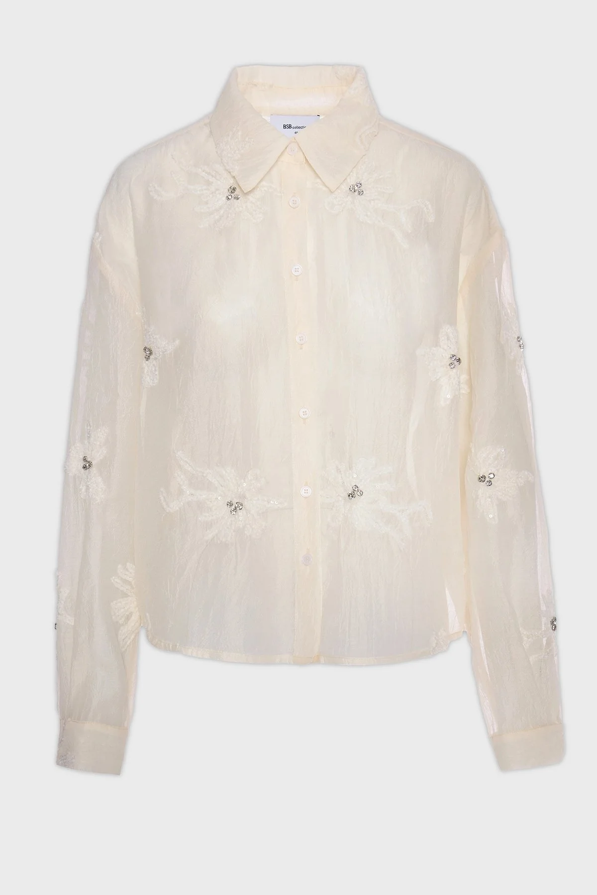 BSB Nakışlı Taş Detaylı Regular Fit Klasik Yaka Bayan Gömlek 053-116021.103 BEJ - 5