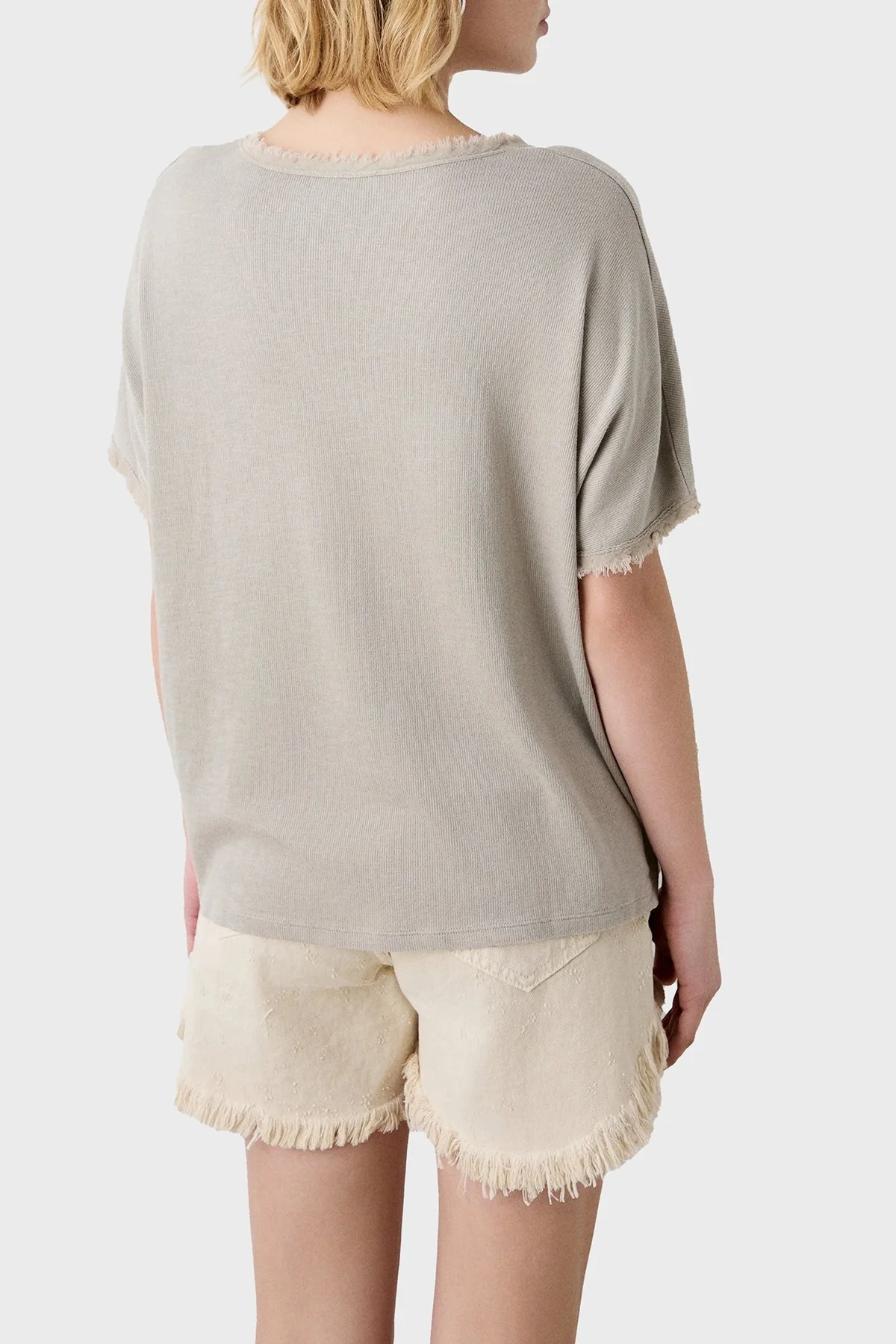 BSB Pamuk Karışımlı Oversize V Yaka Bayan Bluz 053-210132.131 BEJ - 3