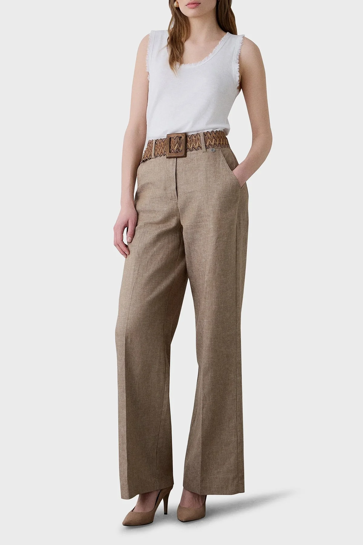 BSB Pamuk Karışımlı Regular Fit Yuvarlak Yaka Basic Bayan Top 053-210131.002 BEYAZ - 2