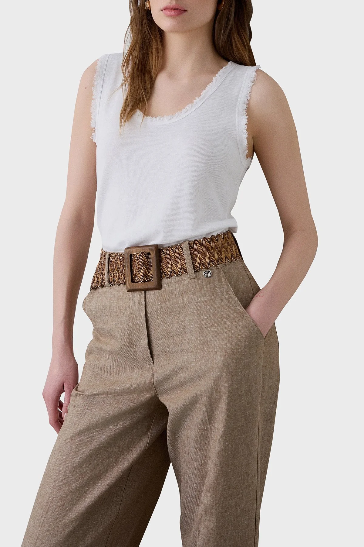 BSB Pamuk Karışımlı Regular Fit Yuvarlak Yaka Basic Kadın Top 053-210131.002 BEYAZ - 1