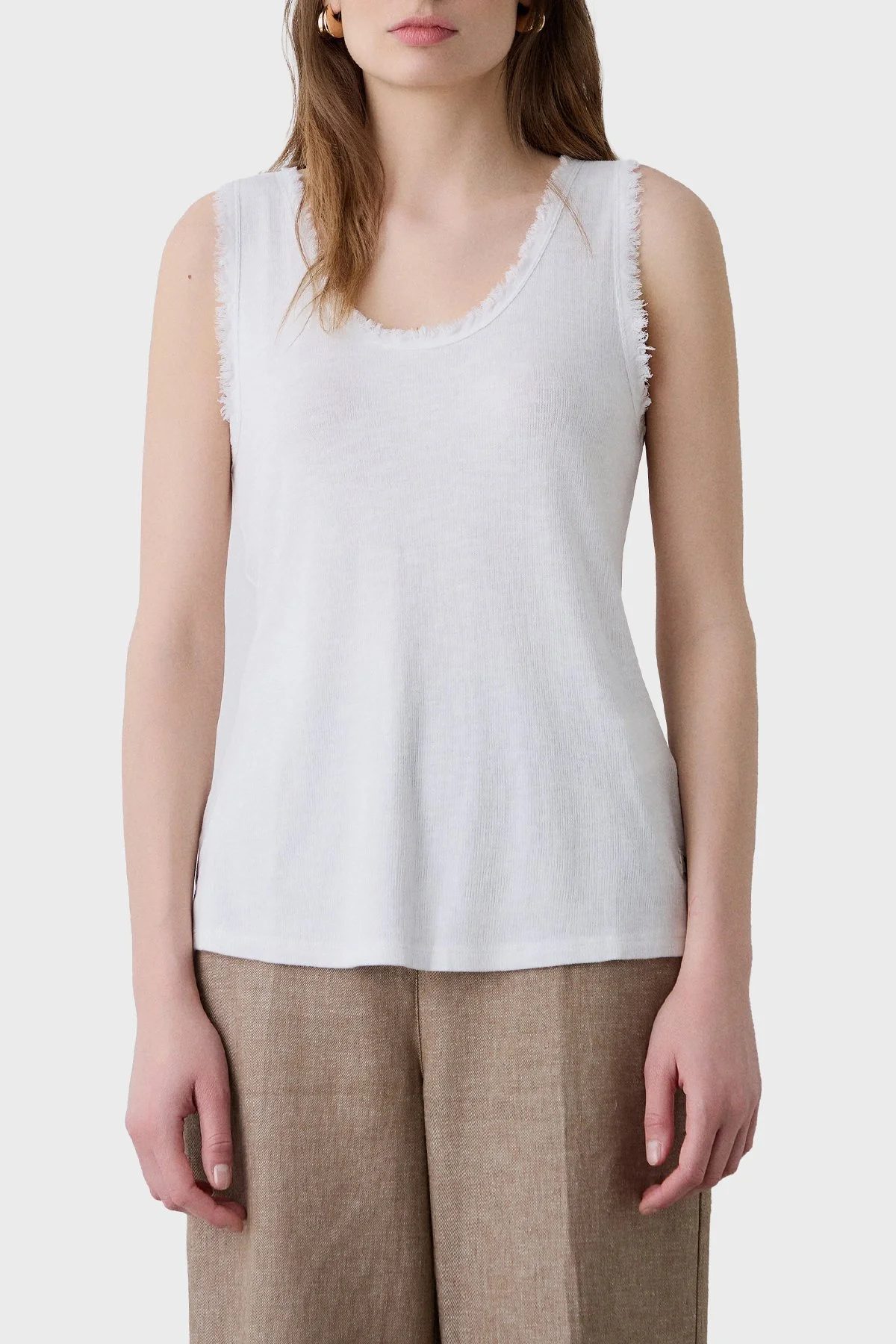 BSB Pamuk Karışımlı Regular Fit Yuvarlak Yaka Basic Kadın Top 053-210131.002 BEYAZ - 4