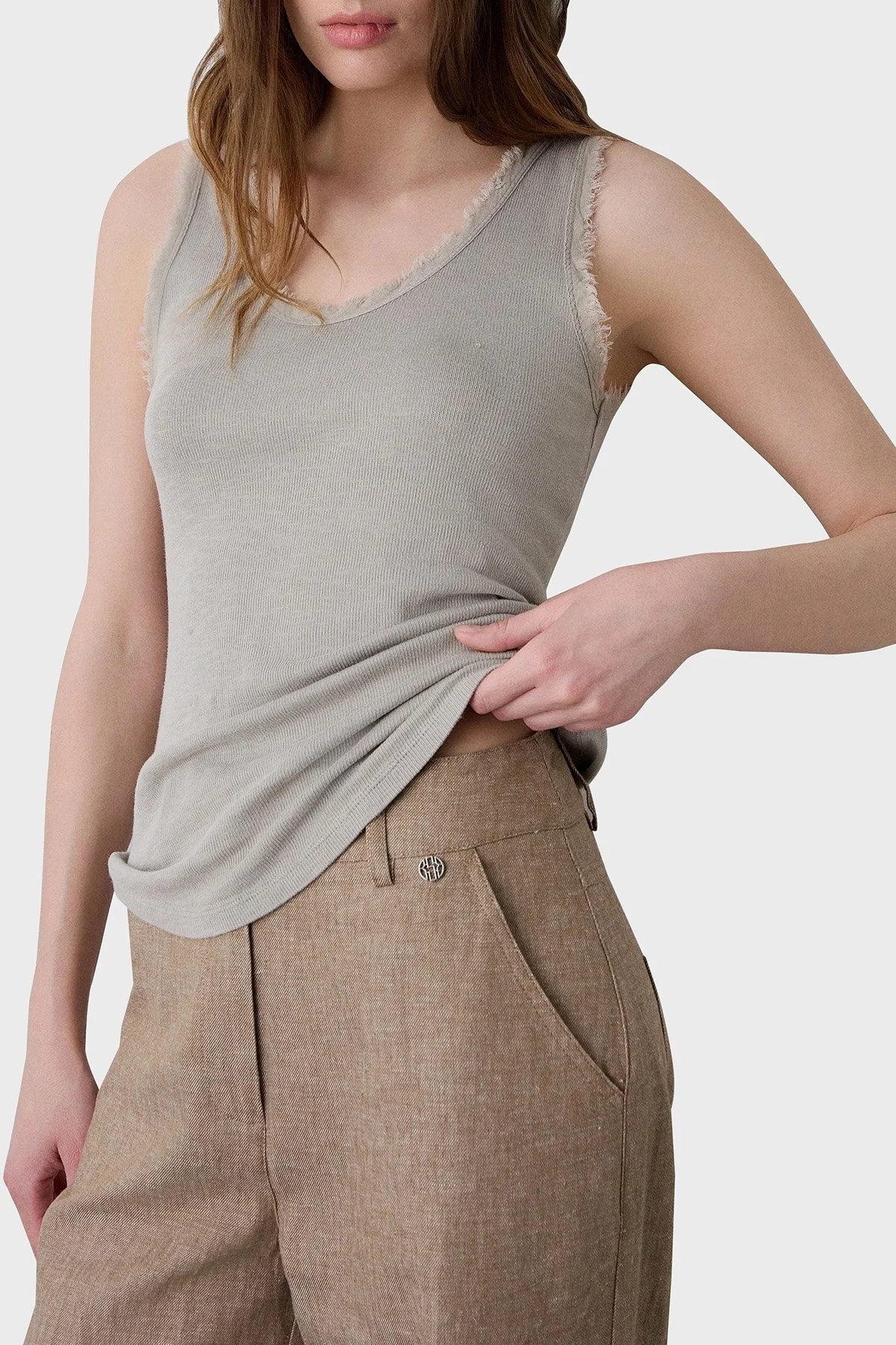 BSB Pamuk Karışımlı Regular Fit Yuvarlak Yaka Basic Bayan Top 053-210131.131 BEJ - 1