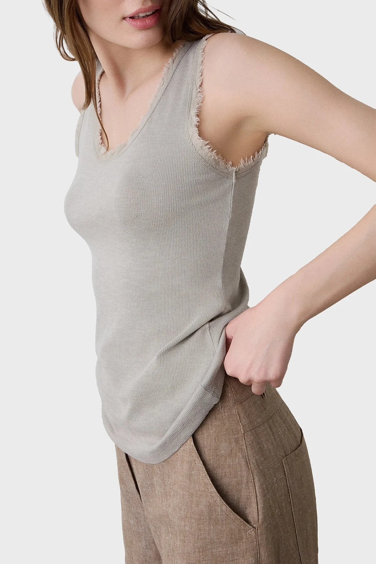 BSB Pamuk Karışımlı Regular Fit Yuvarlak Yaka Basic Bayan Top 053-210131.131 BEJ - 4