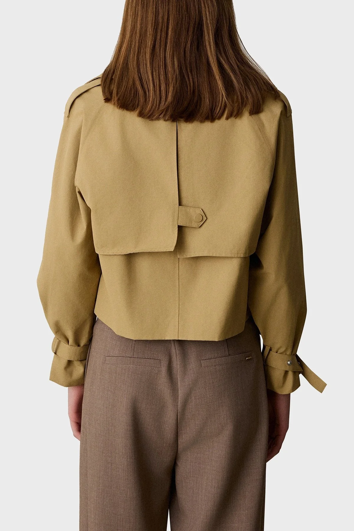 BSB Pamuklu Regular Fit Çıtçıt Düğmeli Apaş Yaka Kısa Bayan Trençkot 053-257001.010 BEJ - 3