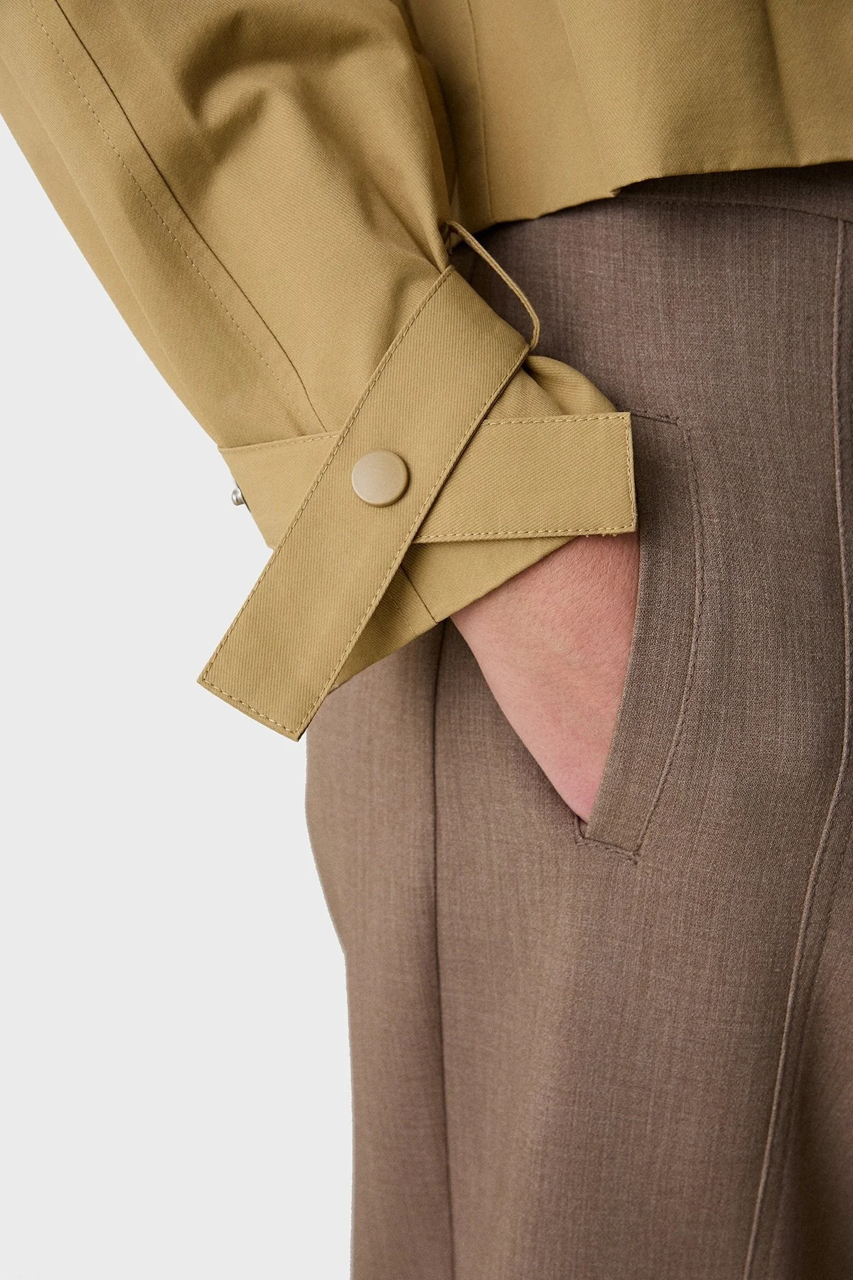 BSB Pamuklu Regular Fit Çıtçıt Düğmeli Apaş Yaka Kısa Bayan Trençkot 053-257001.010 BEJ - 4