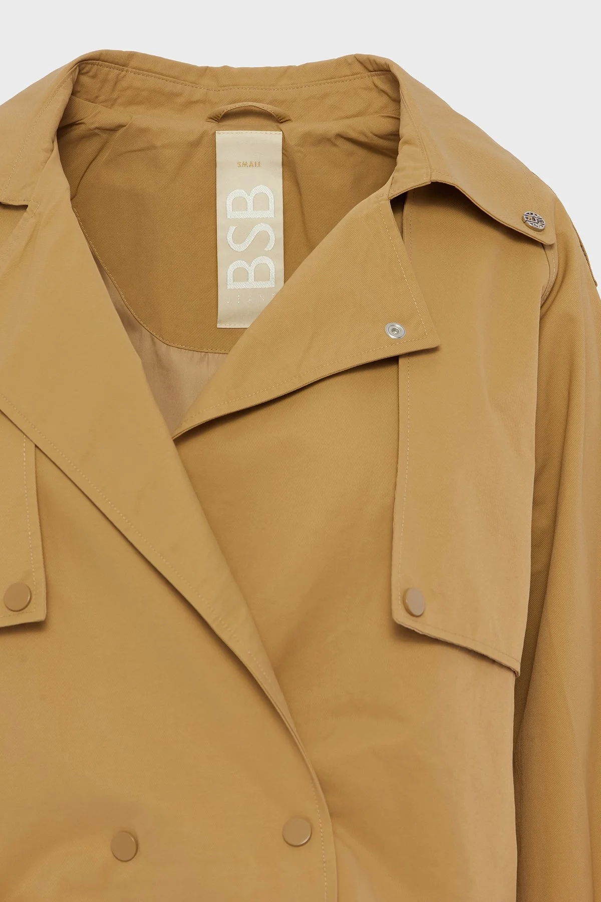 BSB Pamuklu Regular Fit Çıtçıt Düğmeli Apaş Yaka Kısa Bayan Trençkot 053-257001.010 BEJ - 5