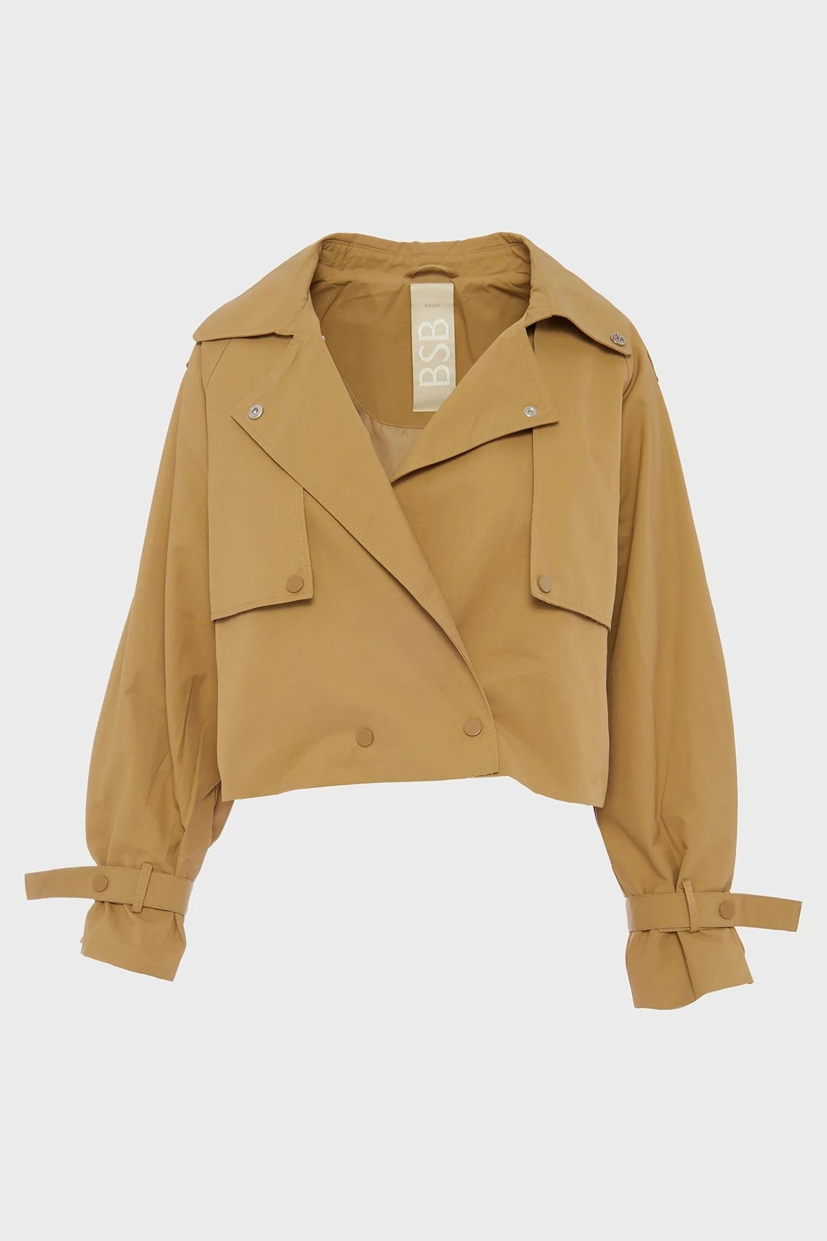 BSB Pamuklu Regular Fit Çıtçıt Düğmeli Apaş Yaka Kısa Bayan Trençkot 053-257001.010 BEJ - 6