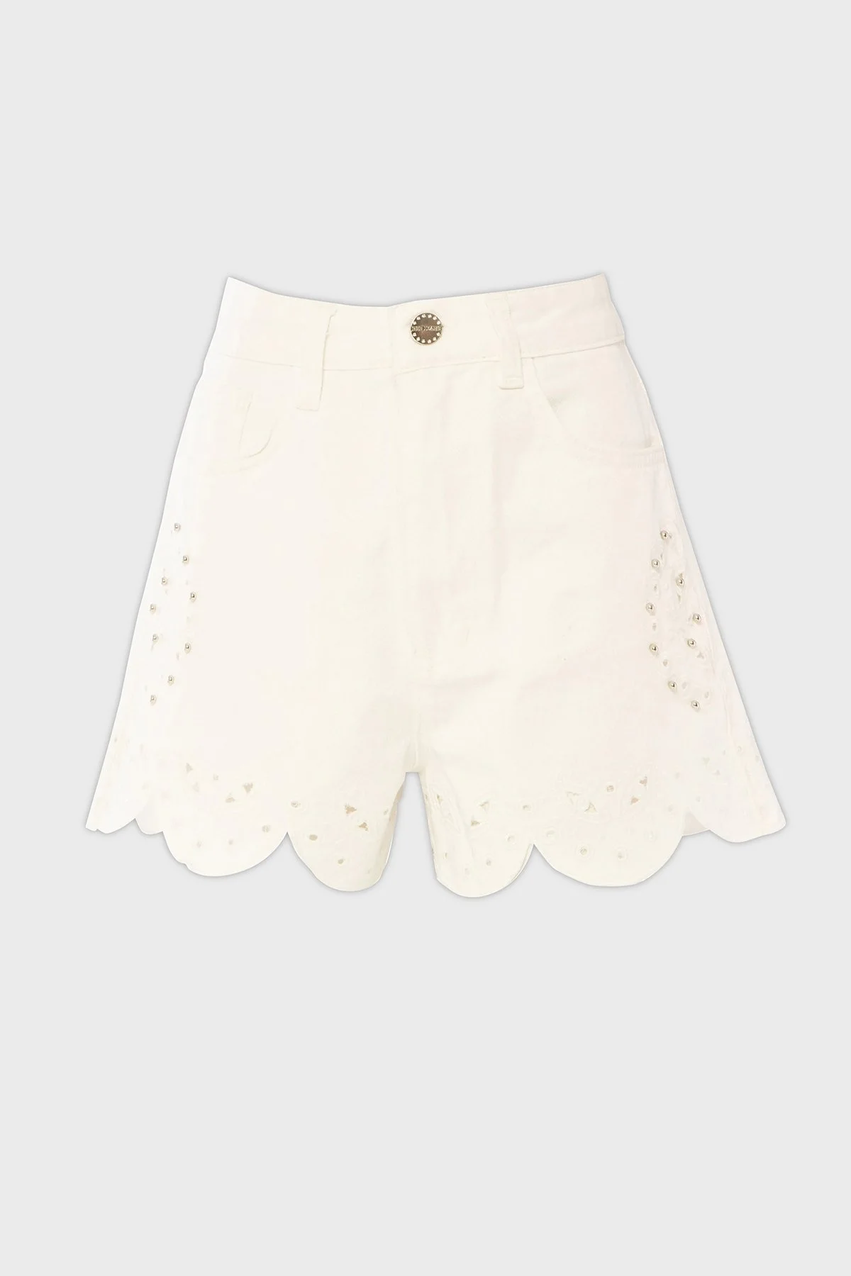 BSB Pamuklu Taş Detaylı Regular Fit Yüksek Bel Mini Kot Bayan Short 053-241803.002 BEYAZ - 5