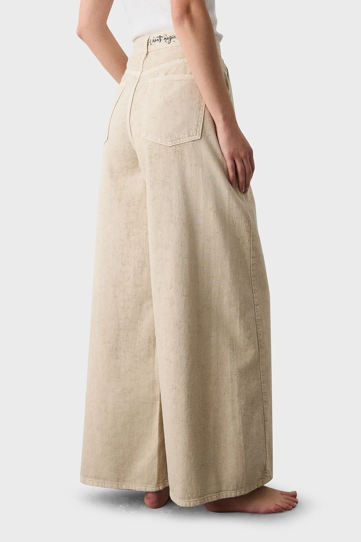 BSB Pamuklu Wide Leg Yüksek Bel Geniş Paça Palazzo Bayan Pantolon 053-212800.103 BEJ - 4