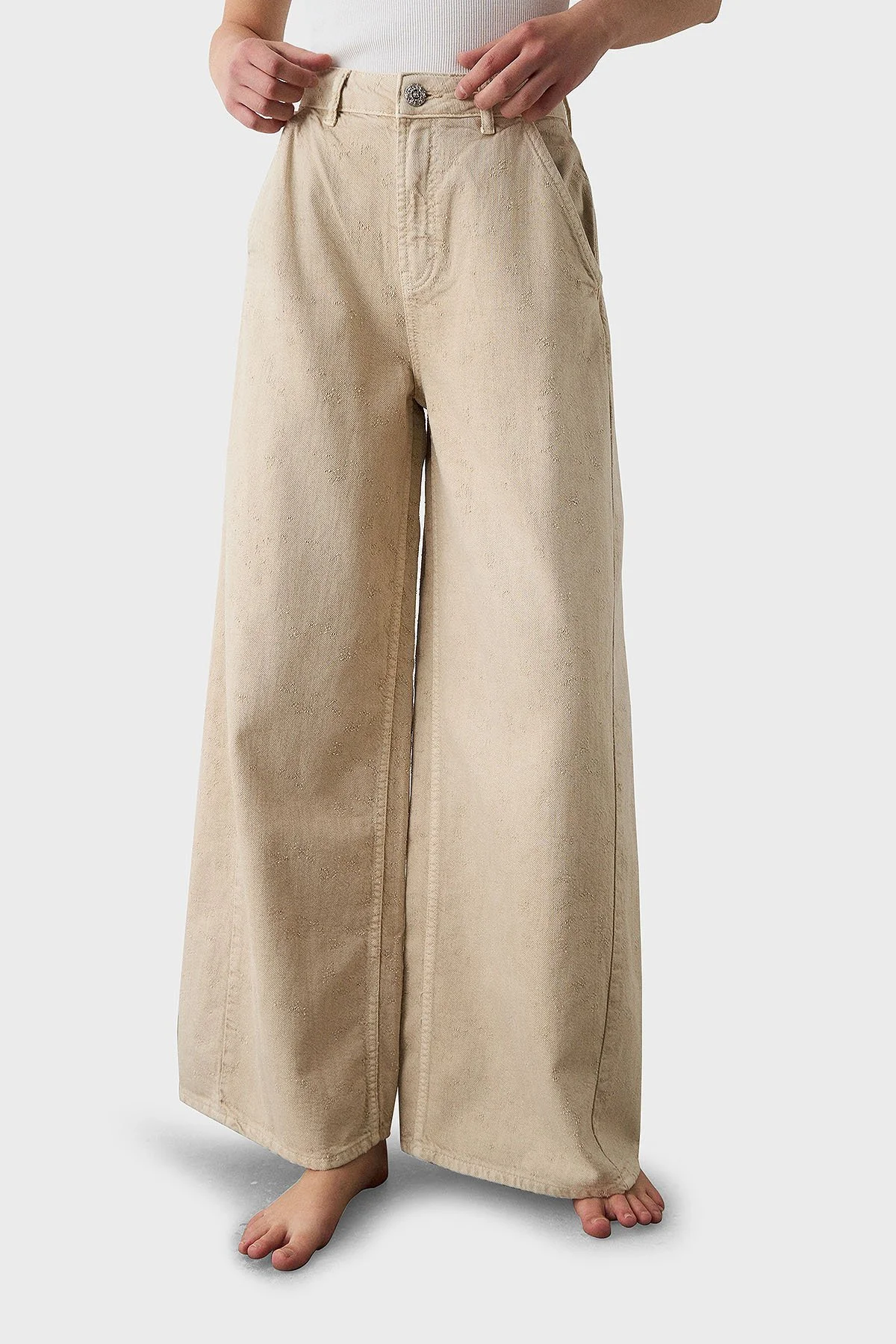 BSB Pamuklu Wide Leg Yüksek Bel Geniş Paça Palazzo Kadın Pantolon 053-212800.103 BEJ - 1