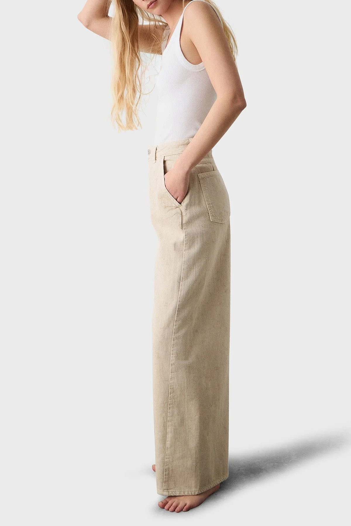 BSB Pamuklu Wide Leg Yüksek Bel Geniş Paça Palazzo Kadın Pantolon 053-212800.103 BEJ - 3