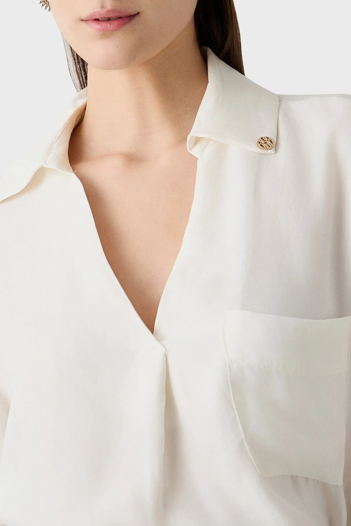 BSB Regular Fit V Yaka Kısa Kollu Bayan Bluz 053-210040.004 EKRU - 5