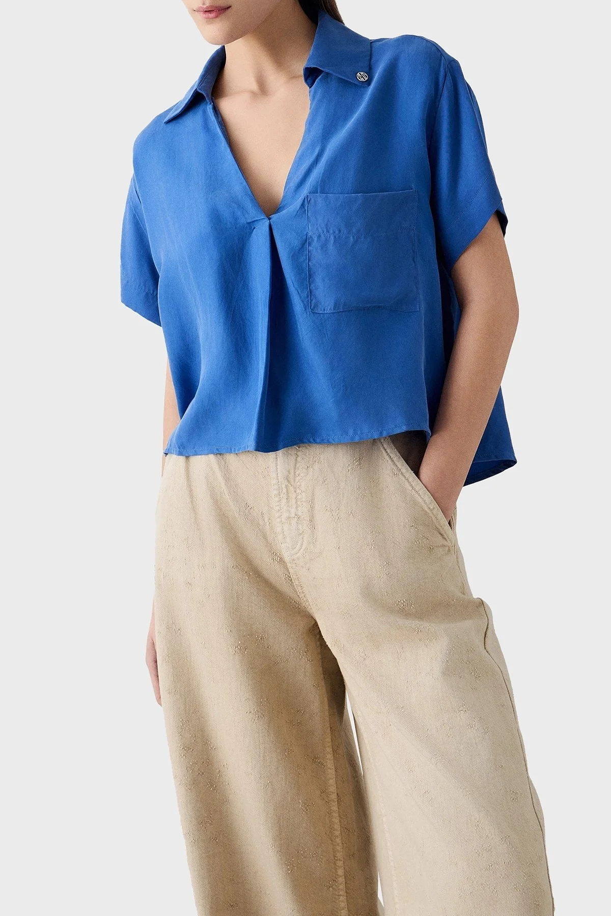 BSB Regular Fit V Yaka Kısa Kollu Bayan Bluz 053.210040-004 MAVİ - 1