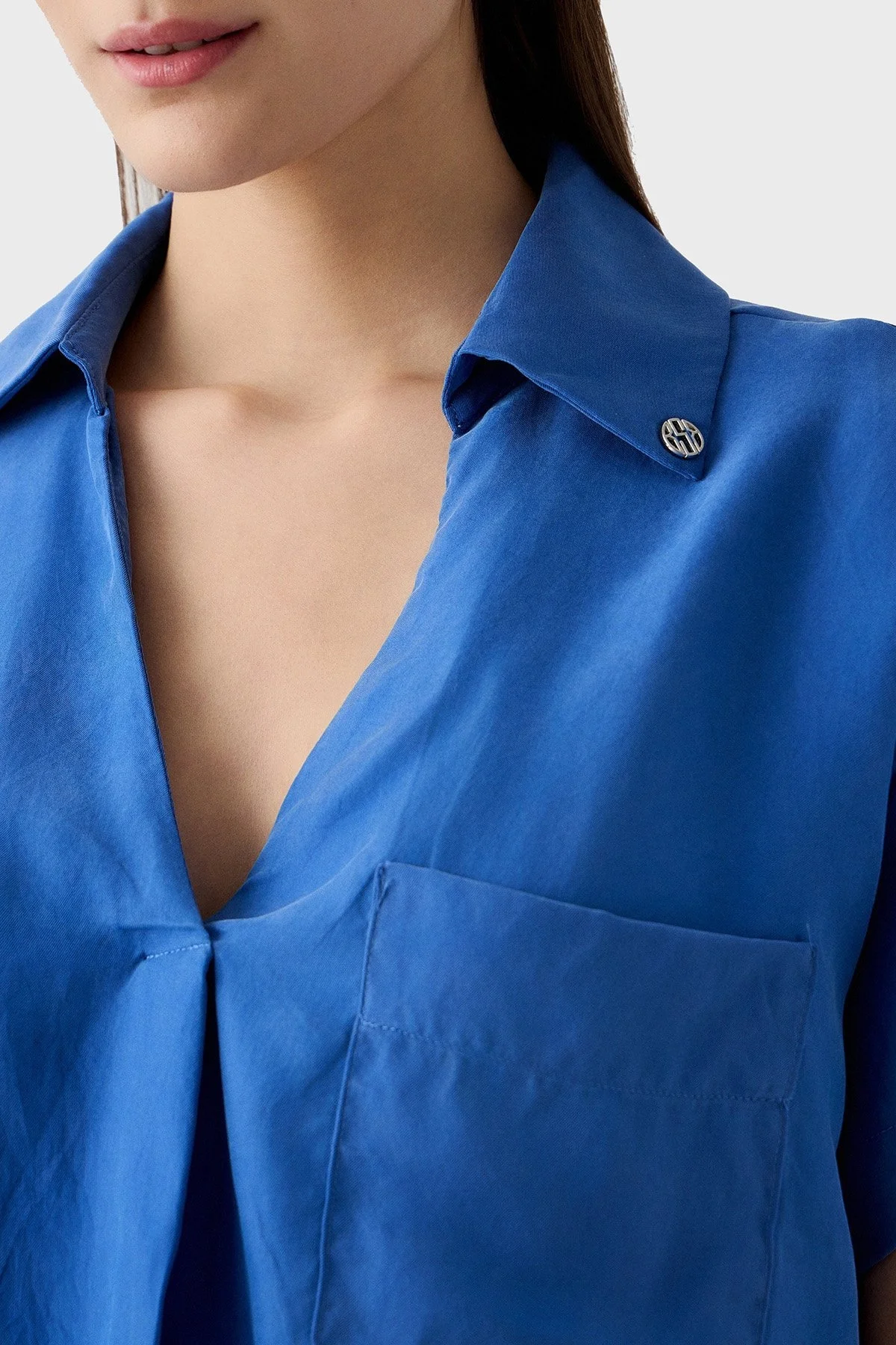 BSB Regular Fit V Yaka Kısa Kollu Bayan Bluz 053.210040-004 MAVİ - 4