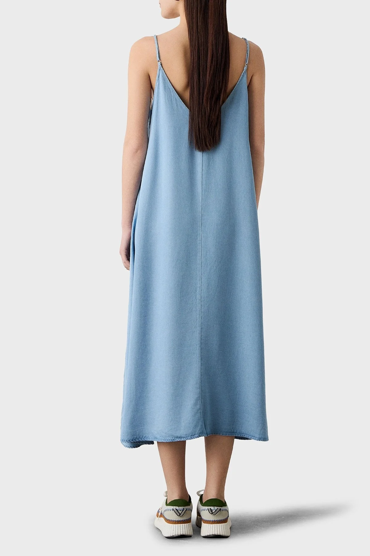 BSB Regular Fit V Yaka Kot Görünümlü Midi Bayan Elbise 053-211803.090 AÇIK MAVİ - 3