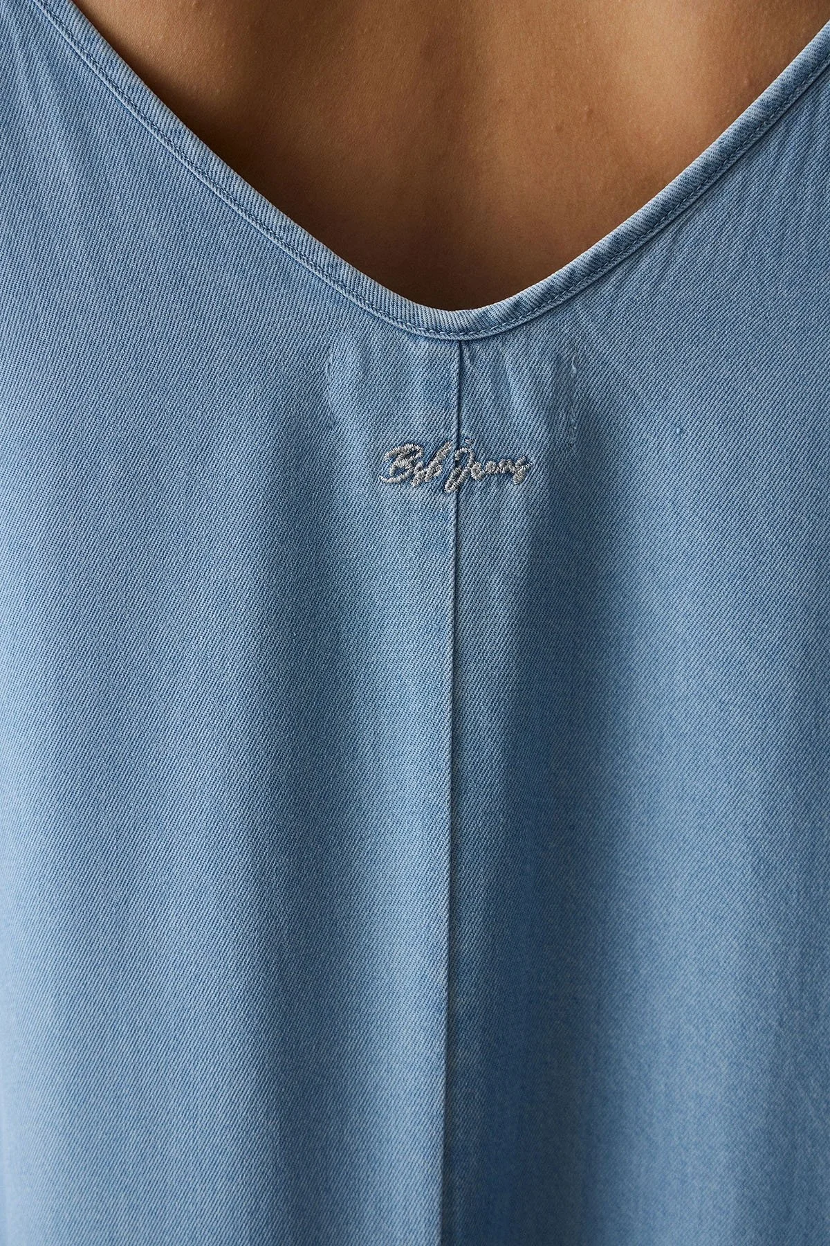 BSB Regular Fit V Yaka Kot Görünümlü Midi Bayan Elbise 053-211803.090 AÇIK MAVİ - 4