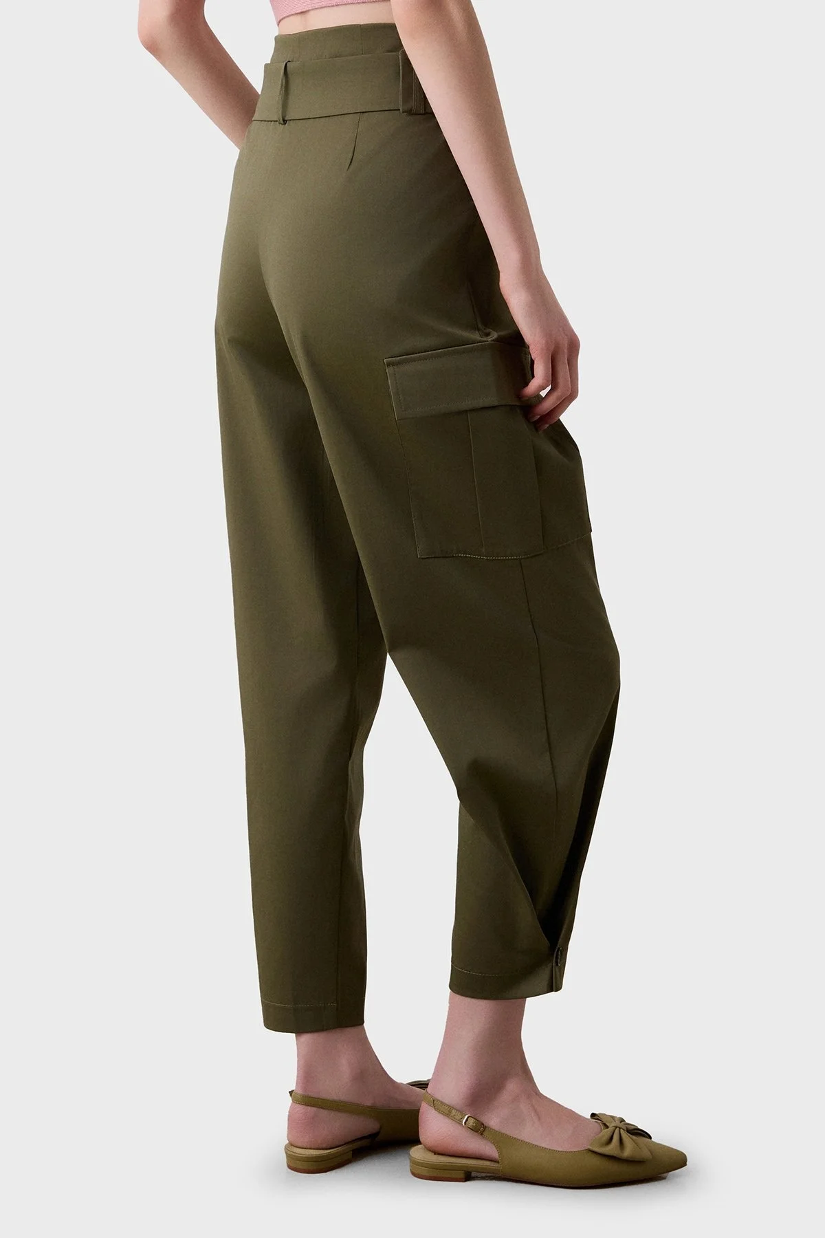 BSB Streç Pamuklu Regular Fit Yüksek Bel Düz Paça Kargo Bayan Pantolon 053-212021.054 HAKİ - 3