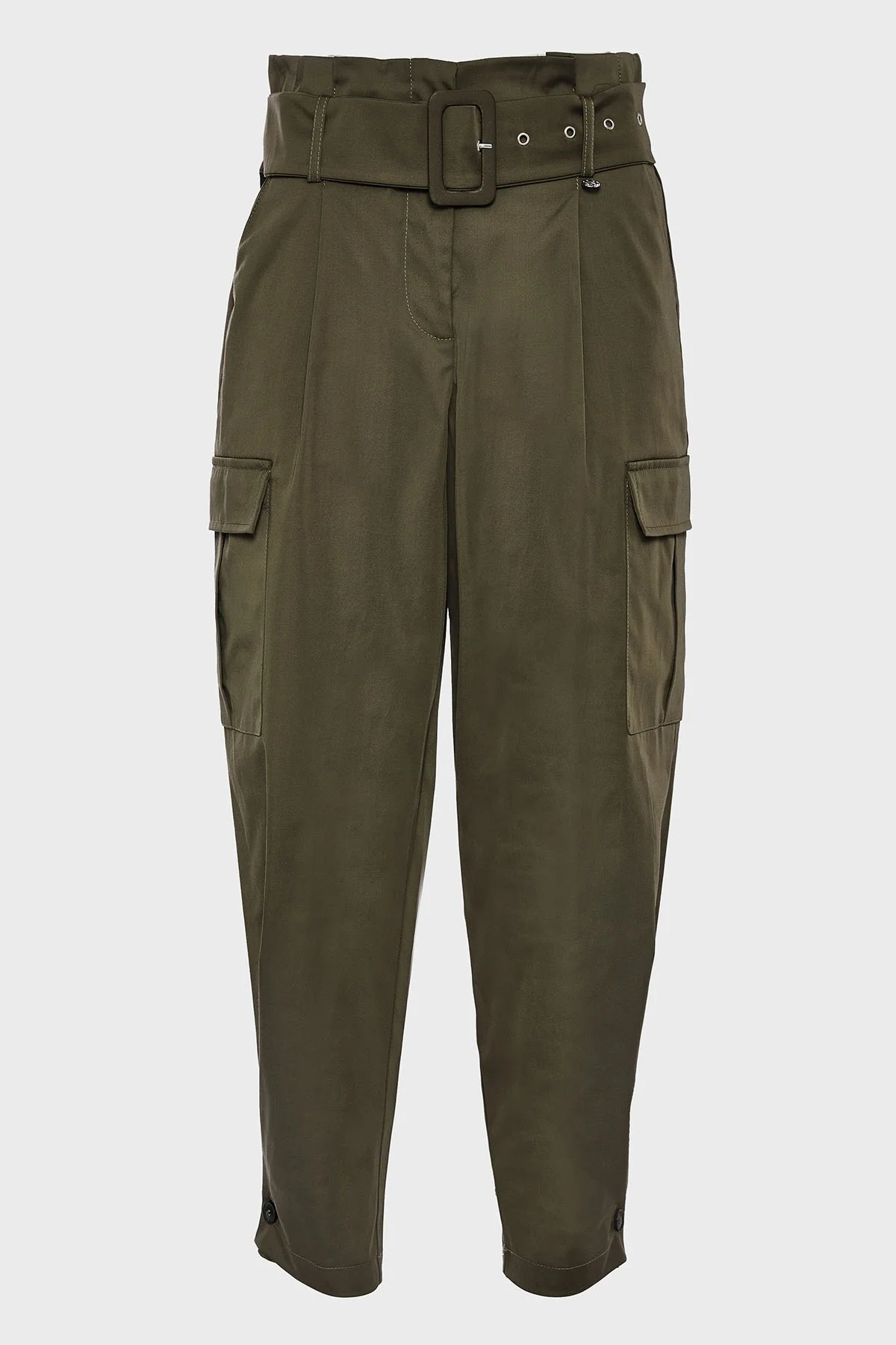 BSB Streç Pamuklu Regular Fit Yüksek Bel Düz Paça Kargo Bayan Pantolon 053-212021.054 HAKİ - 7