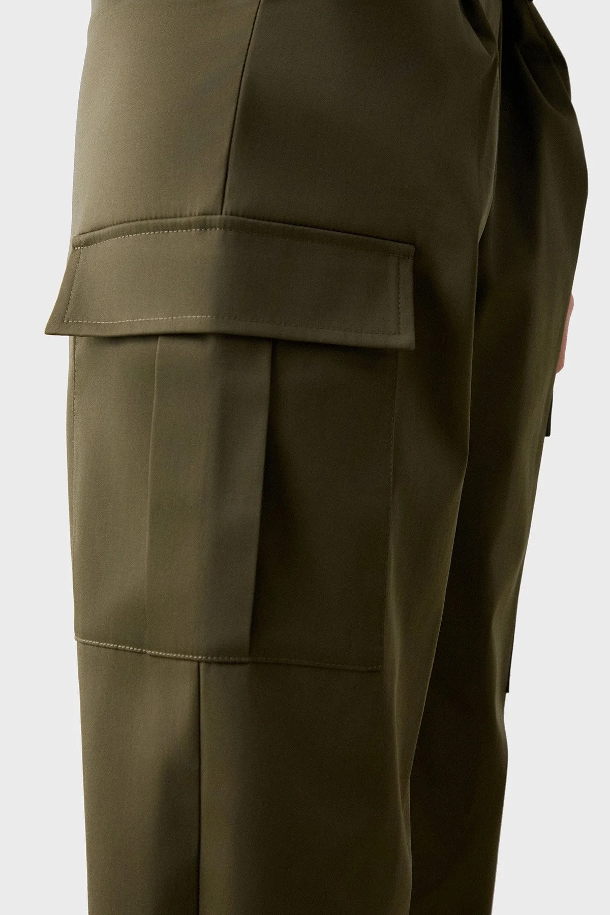 BSB Streç Pamuklu Regular Fit Yüksek Bel Düz Paça Kargo Kadın Pantolon 053-212021.054 HAKİ - 4
