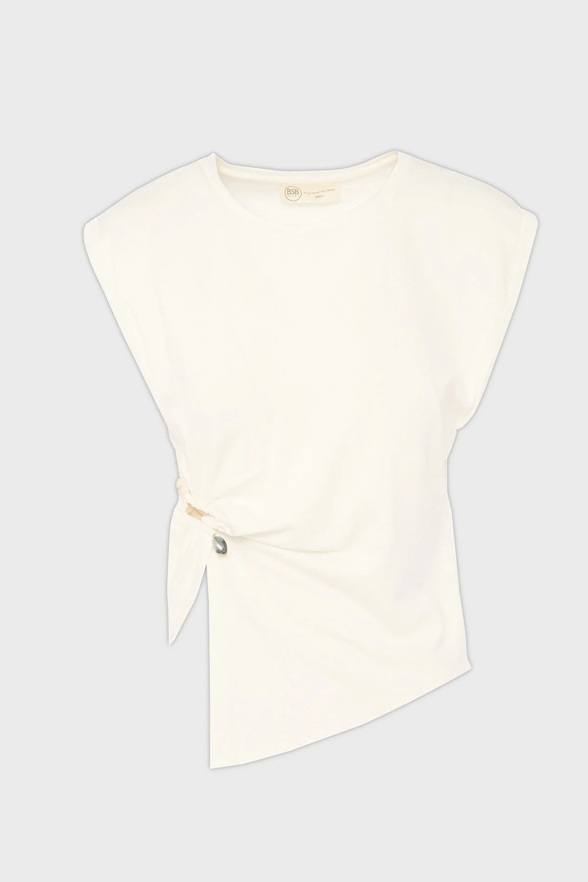 BSB Streç Relaxed Fit Asimetrik Kesim Aksesuar Detaylı Bisiklet Yaka Bayan Bluz 053-210076.004 EKRU - 7