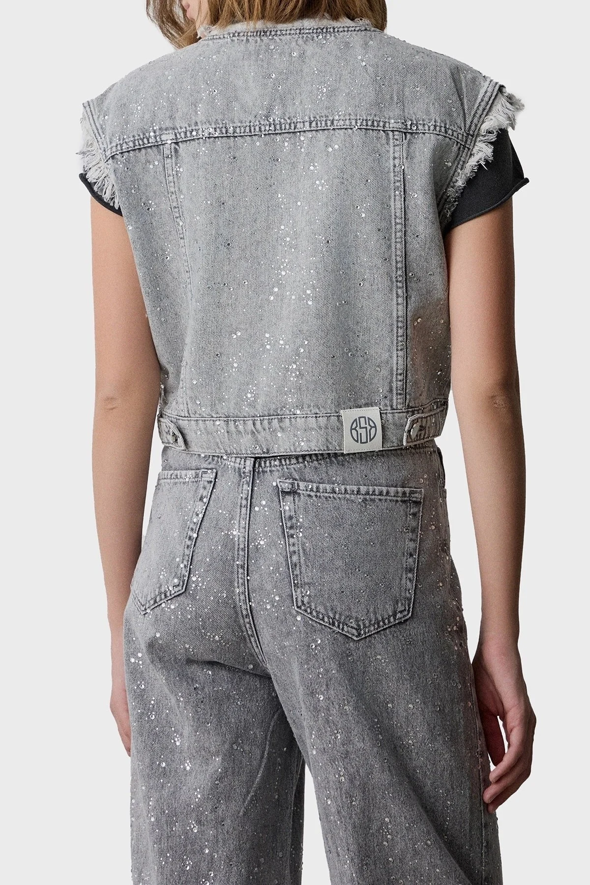 BSB Taşlı % 100 Pamuk Regular Fit Kısa Kot Bayan Yelek 053-229900.093 GRİ - 3