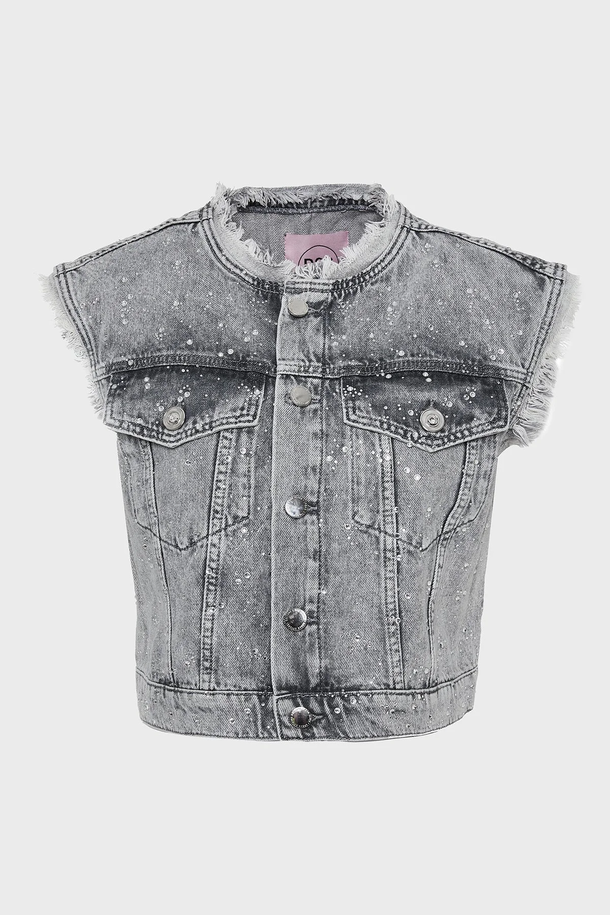 BSB Taşlı % 100 Pamuk Regular Fit Kısa Kot Kadın Yelek 053-229900.093 GRİ - 4