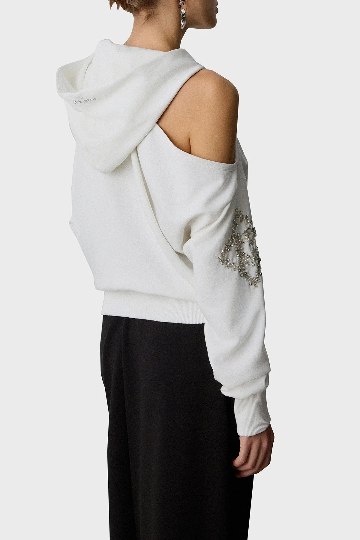 BSB Taşlı Pamuklu Regular Fit Sırt Dekolteli Kapüşonlu Bayan Bluz 053-210011.004 BEYAZ - 3