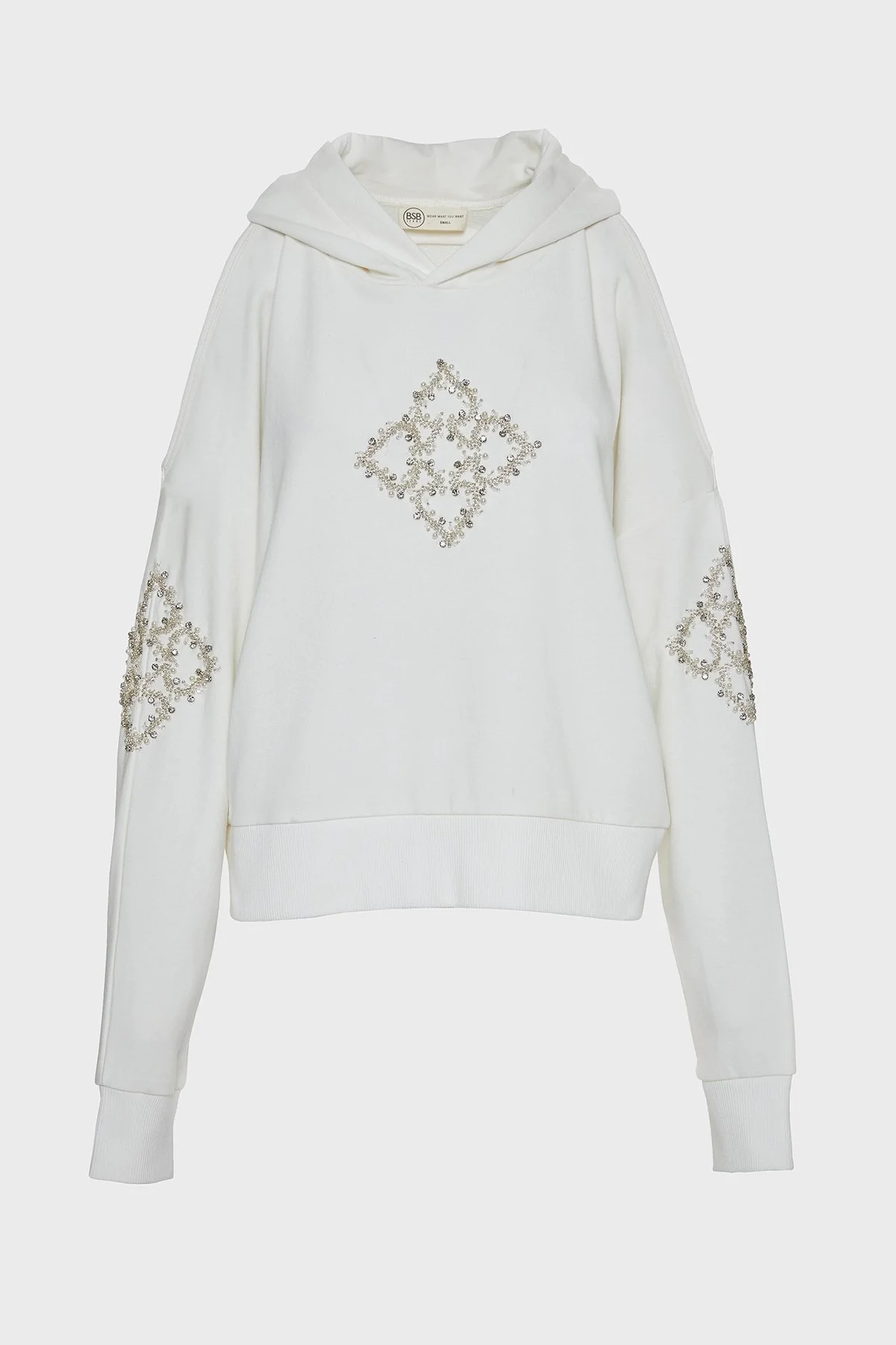 BSB Taşlı Pamuklu Regular Fit Sırt Dekolteli Kapüşonlu Bayan Bluz 053-210011.004 BEYAZ - 7