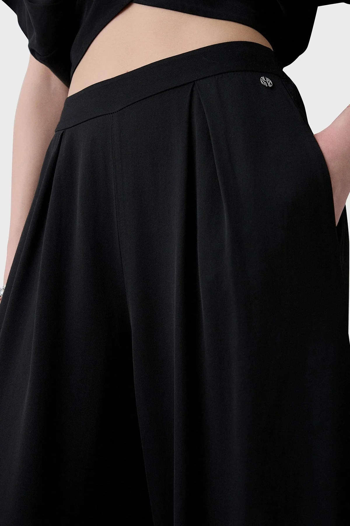 BSB Wide Leg Yüksek Bel Geniş Paça Pileli Bayan Pantolon 053-212020.080 SİYAH - 4