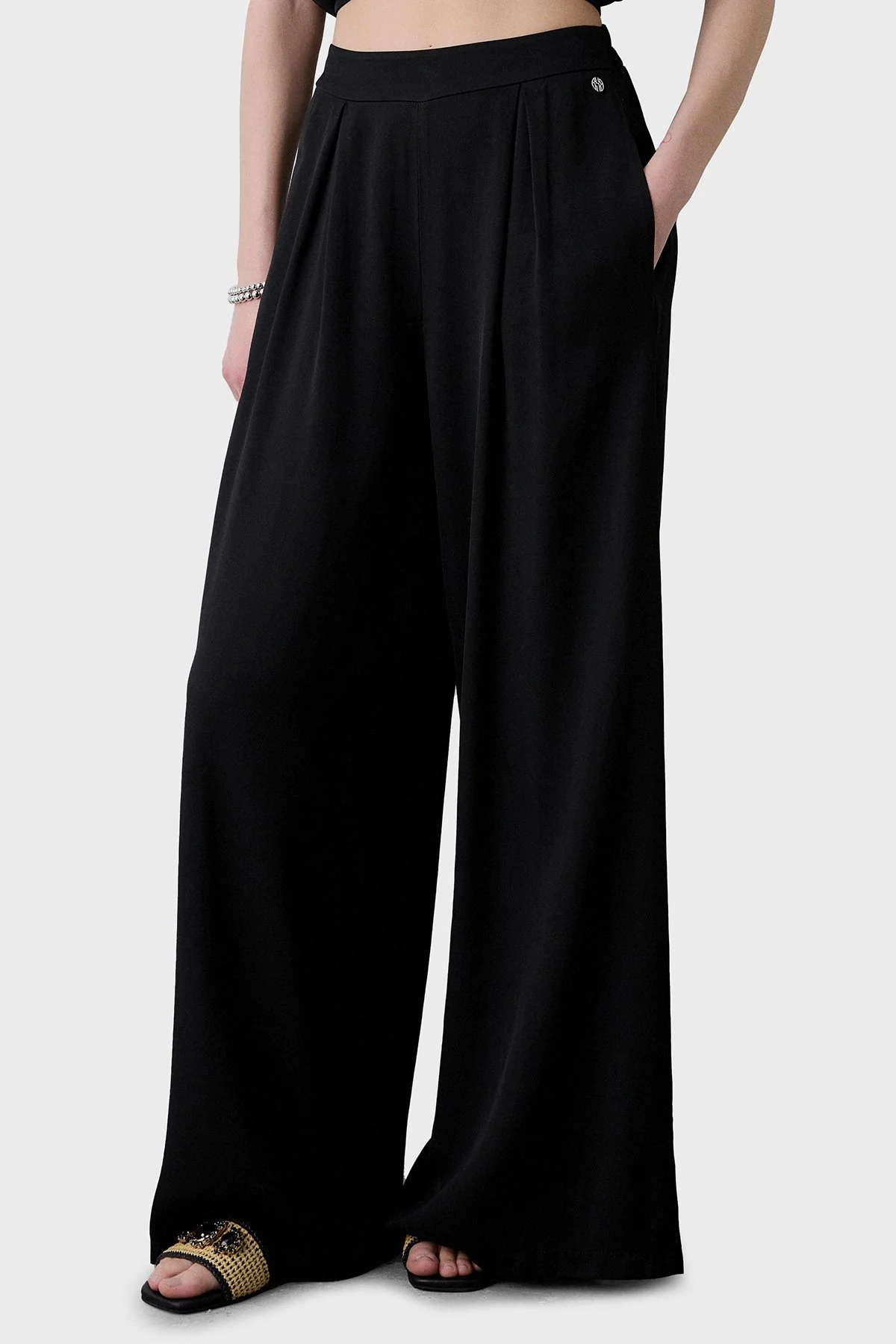 BSB Wide Leg Yüksek Bel Geniş Paça Pileli Kadın Pantolon 053-212020.080 SİYAH - 1