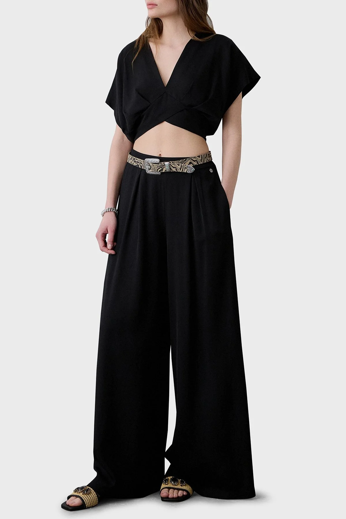 BSB Wide Leg Yüksek Bel Geniş Paça Pileli Kadın Pantolon 053-212020.080 SİYAH - 3