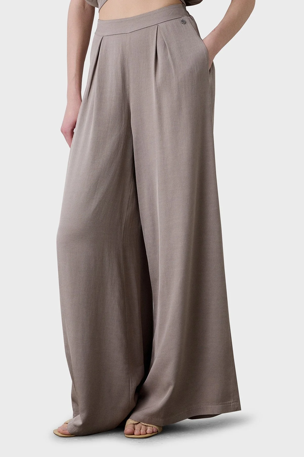 BSB Wide Leg Yüksek Bel Geniş Paça Pileli Bayan Pantolon 053-212020.131 BEJ - 1