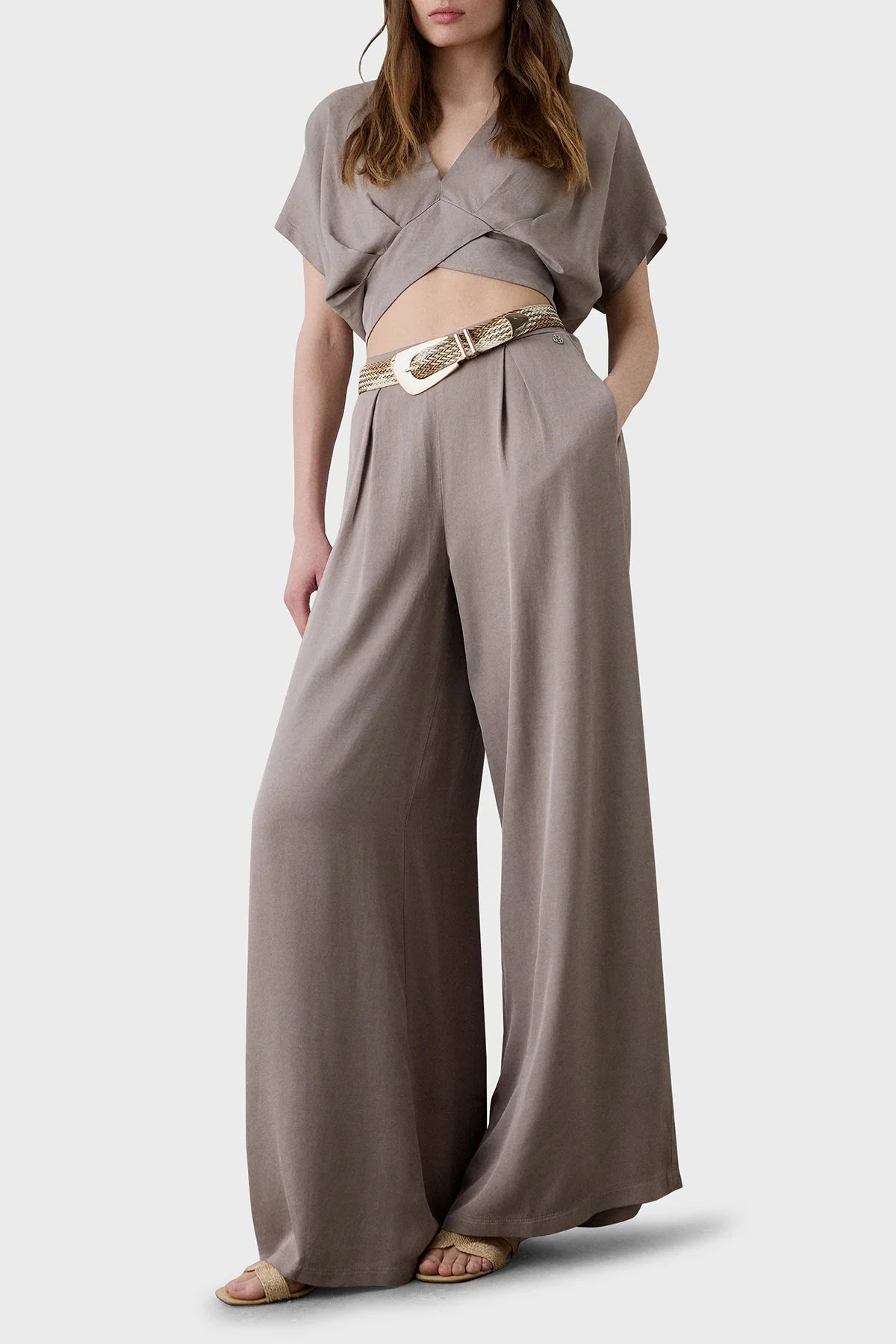 BSB Wide Leg Yüksek Bel Geniş Paça Pileli Bayan Pantolon 053-212020.131 BEJ - 3