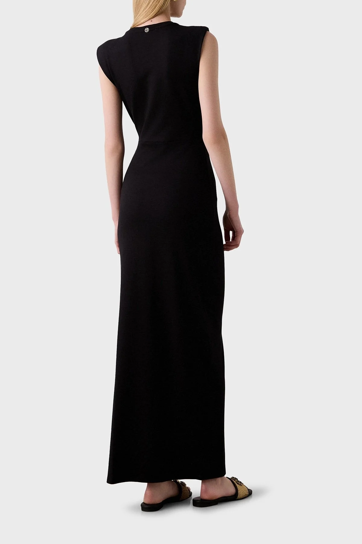 BSB Yıtmaçlı Fitted Fit Büzgülü Aksesuar Detaylı Bisiklet Yaka Uzun Bayan Elbise 053-211026.080 SİYAH - 4