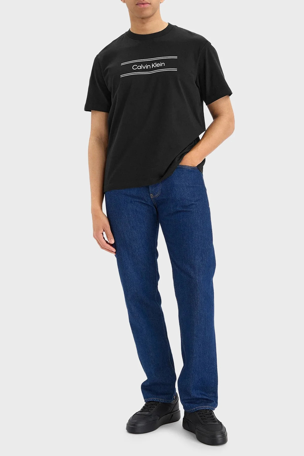 Calvin Klein % 100 Pamuk Bisiklet Yaka Logolu LV04LG813GUB1 Erkek T Shirt LV04LG813G UB1 SİYAH - 2