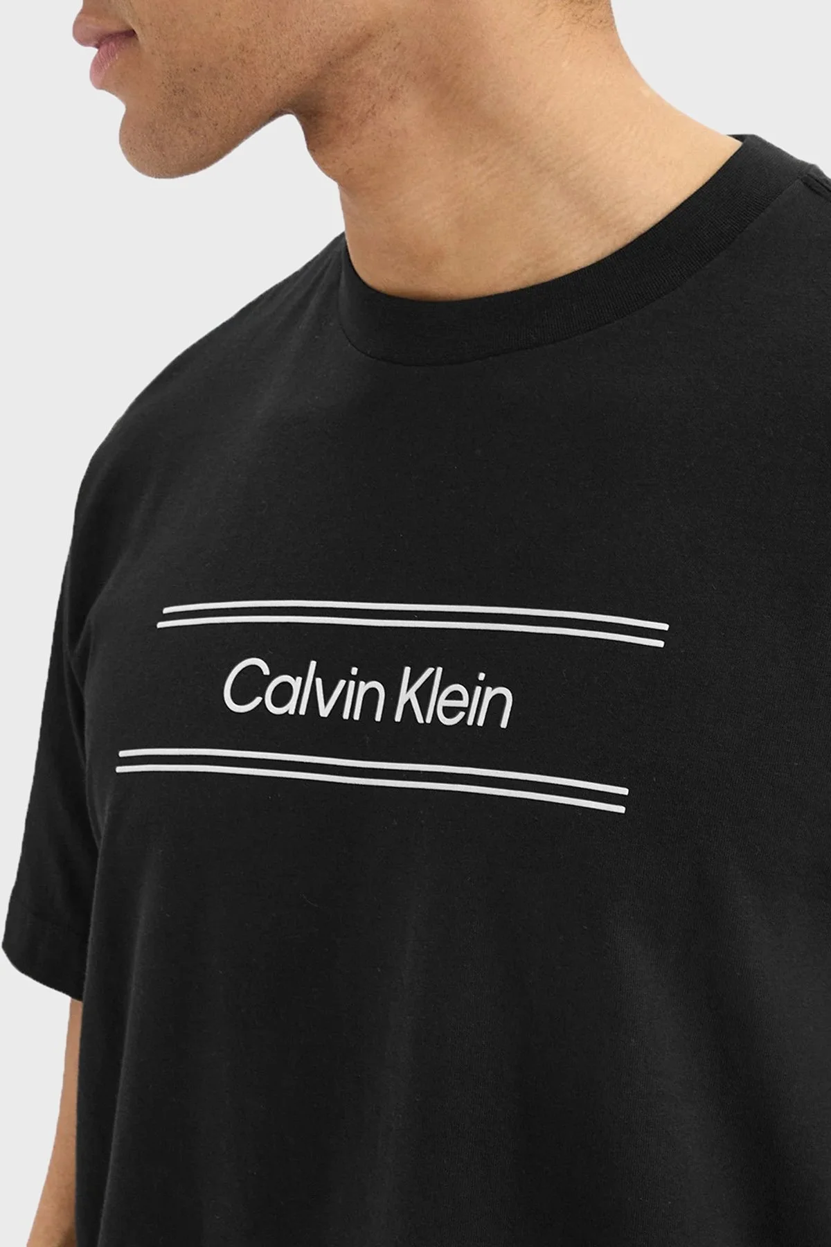 Calvin Klein % 100 Pamuk Bisiklet Yaka Logolu LV04LG813GUB1 Erkek T Shirt LV04LG813G UB1 SİYAH - 4