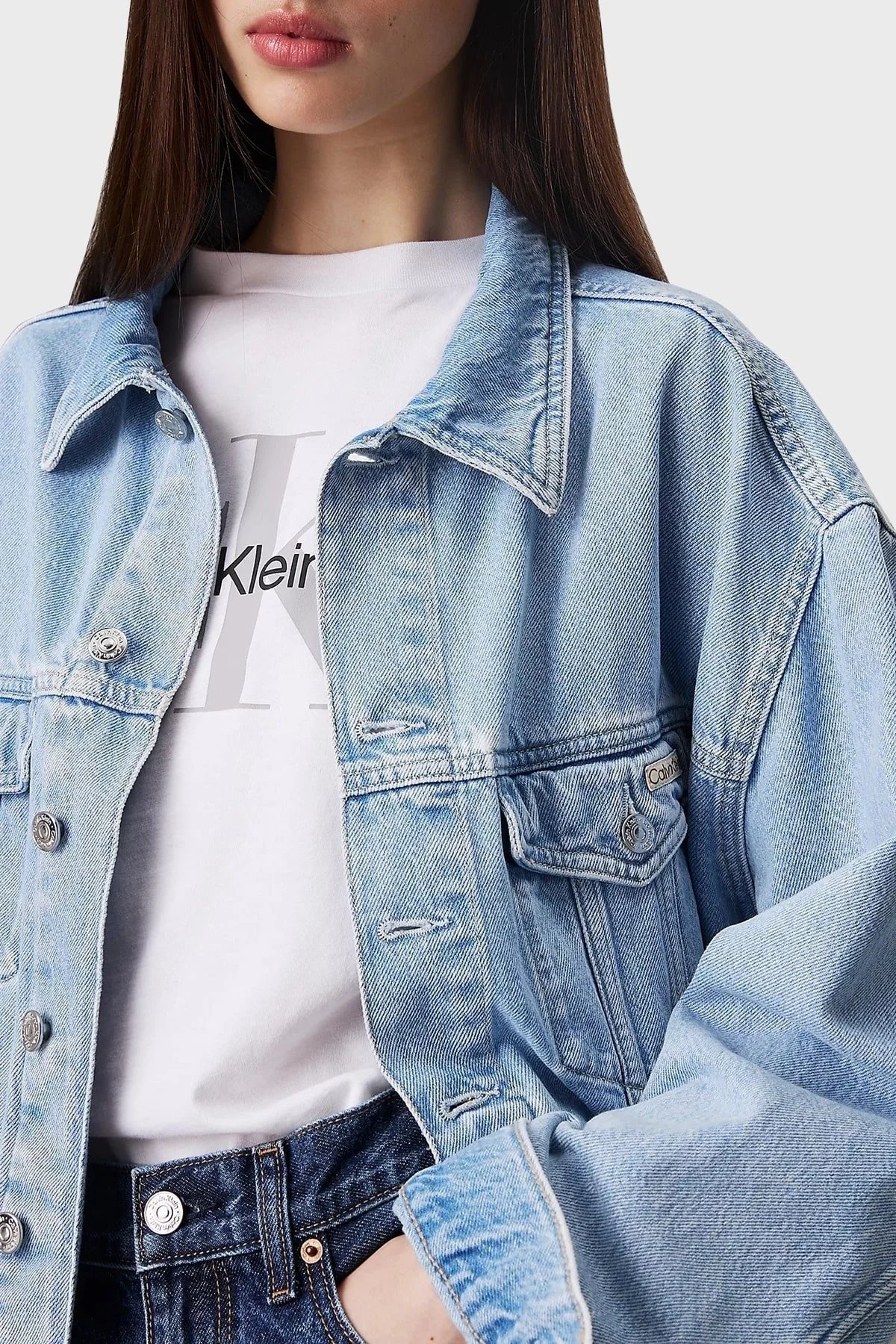 Calvin Klein % 100 Pamuk Boxy Fit J20J2245481A4 Bayan Kot Ceket J20J224548 1A4 MAVİ - 4