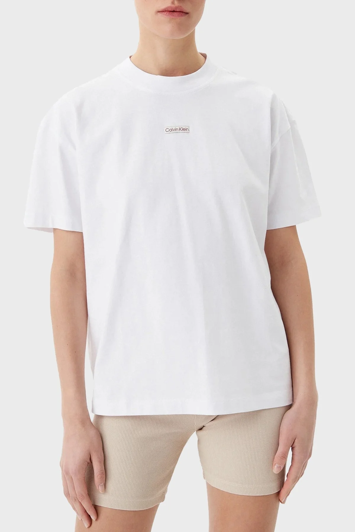 Calvin Klein % 100 Pamuk Boyfirend Fit Sıfır Yaka J20J225539YAA Bayan T Shirt J20J225539 YAA BEYAZ - 6