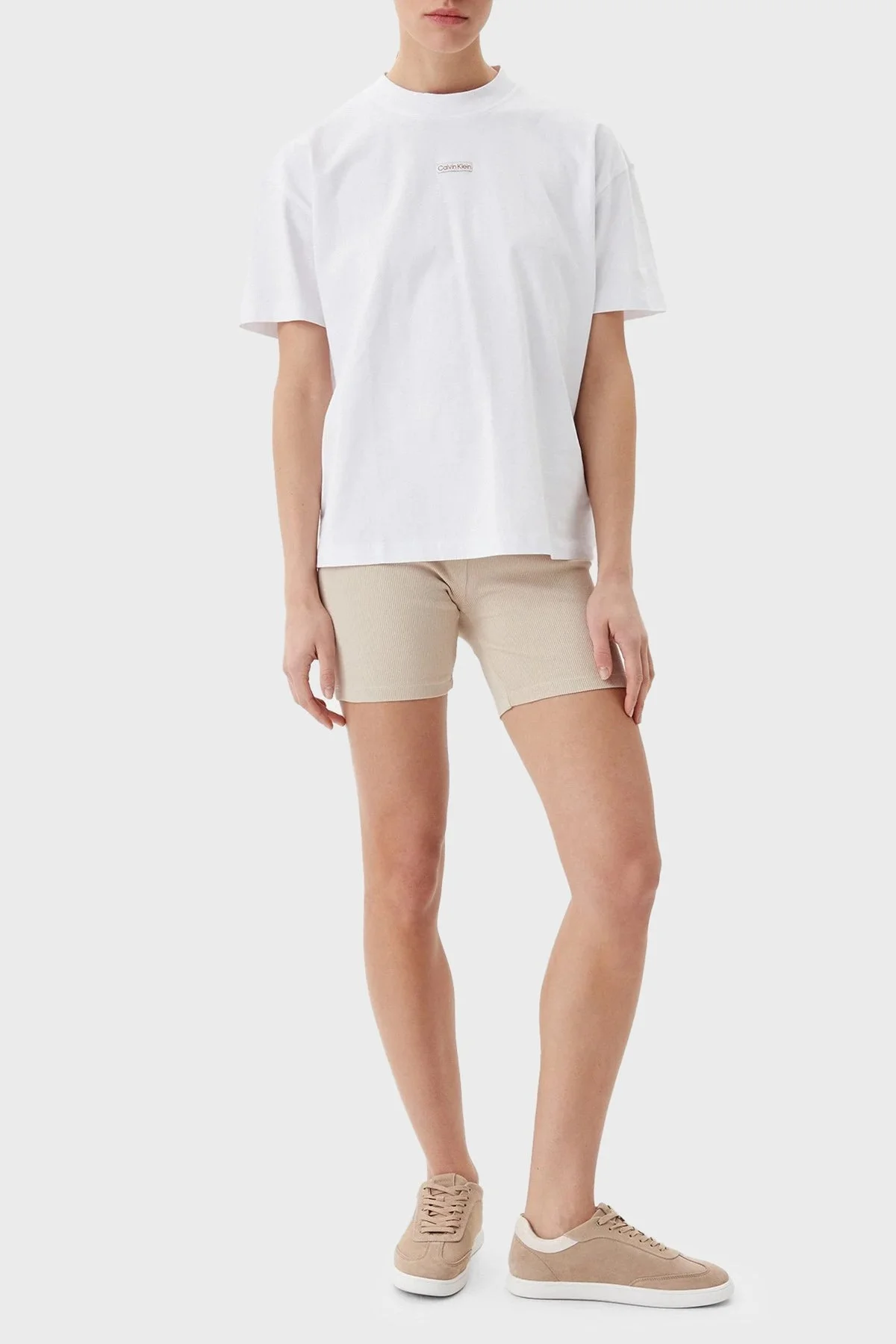 Calvin Klein % 100 Pamuk Boyfirend Fit Sıfır Yaka J20J225539YAA Bayan T Shirt J20J225539 YAA BEYAZ - 7