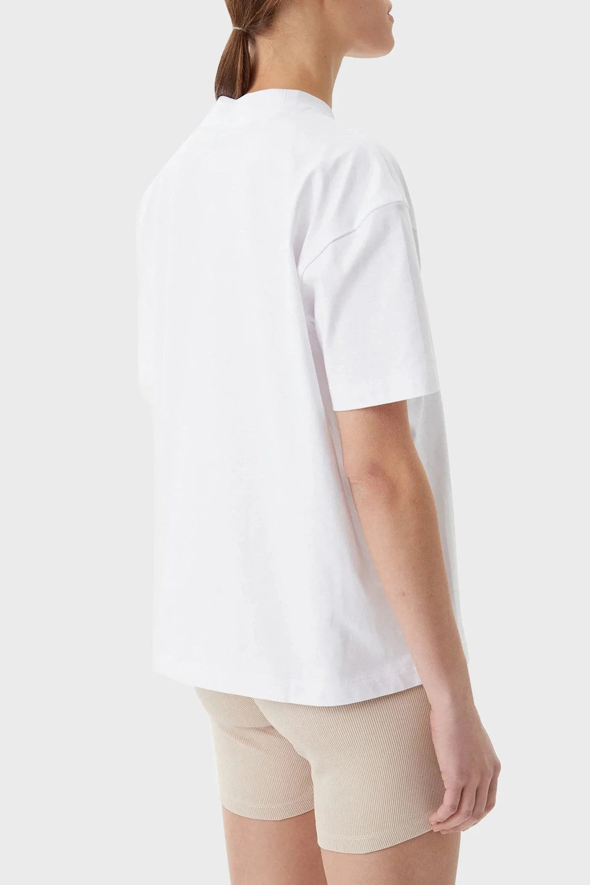 Calvin Klein % 100 Pamuk Boyfirend Fit Sıfır Yaka J20J225539YAA Bayan T Shirt J20J225539 YAA BEYAZ - 8