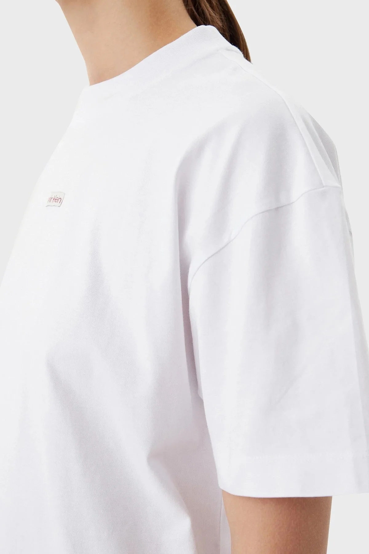 Calvin Klein % 100 Pamuk Boyfirend Fit Sıfır Yaka J20J225539YAA Bayan T Shirt J20J225539 YAA BEYAZ - 9